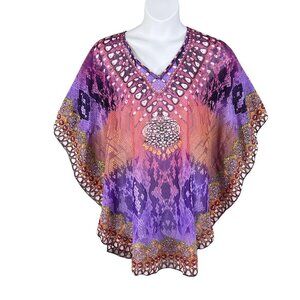 Ana & Rose OSFM Boho Purple Chiffon Tie Dye Kaftan Top Fairycore Rainbow Hippie